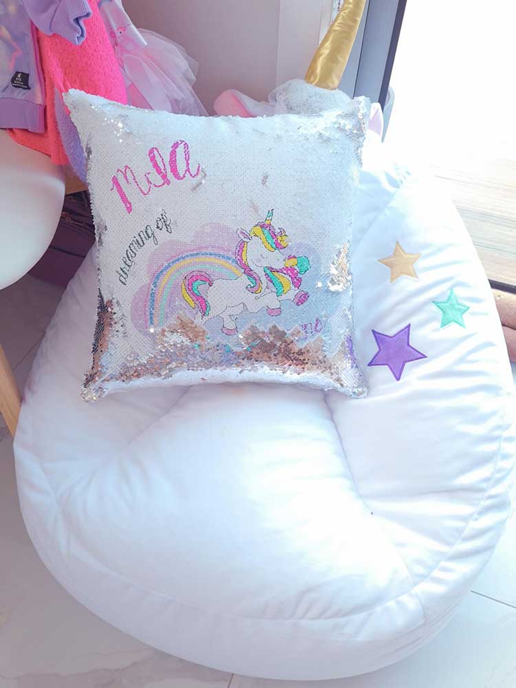 Unicorn theme party pillow