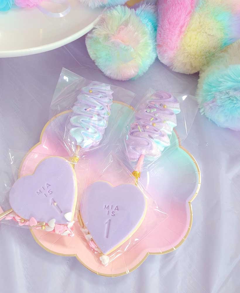 Unicorn theme party cookies and sweets