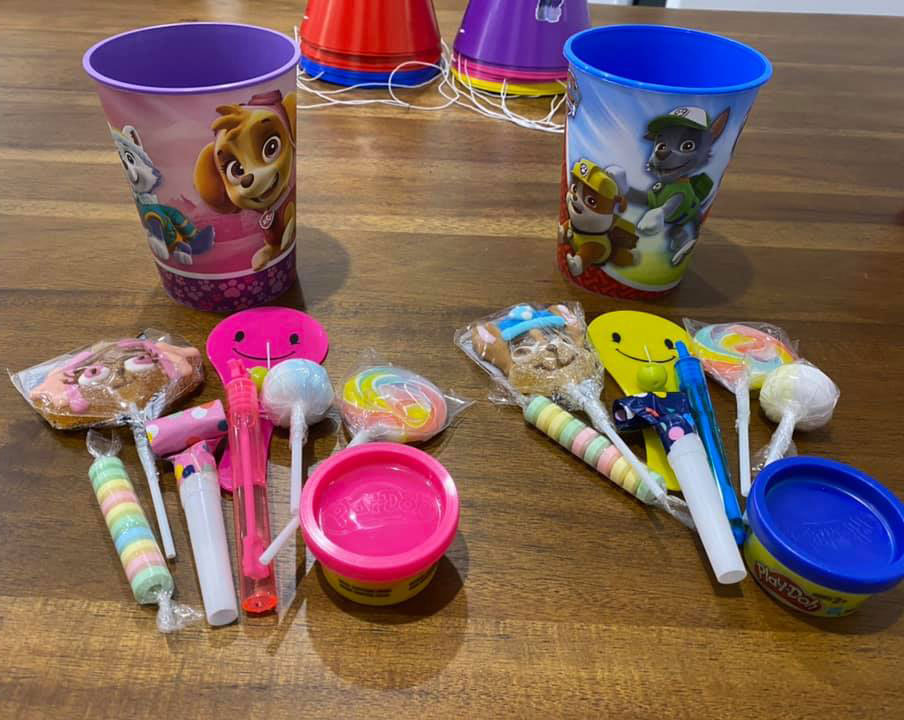 Paw Patrol theme party bags with goodies inside