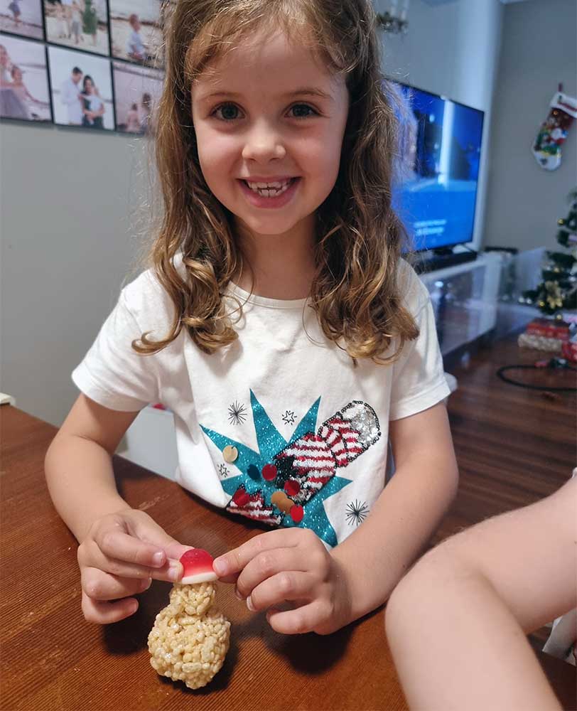 Cassie and the rice krispie snowman