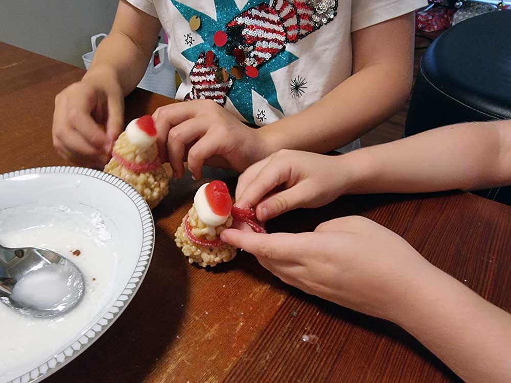 Making the rice krispie snowman