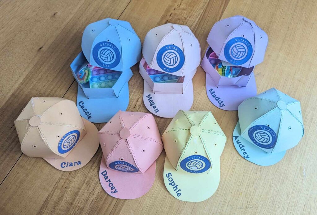 Netball party cap favours
