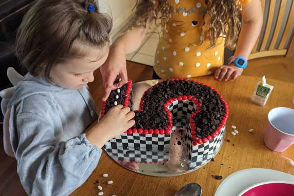 decorating Race car cake