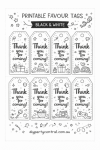 Black and white party bag tag printables