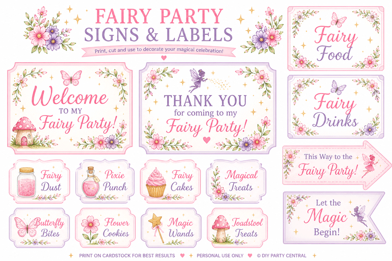 Fairy party sign printables