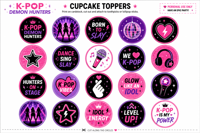 Free Kpop Demon Hunters Cupcake Toppers