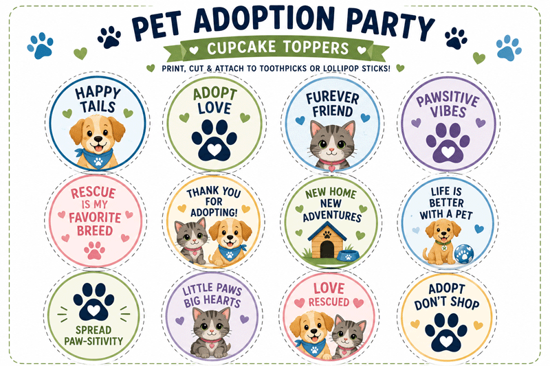 Pet adoption cupcake toppers