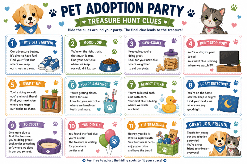 Pet adoption treasure hunt printables